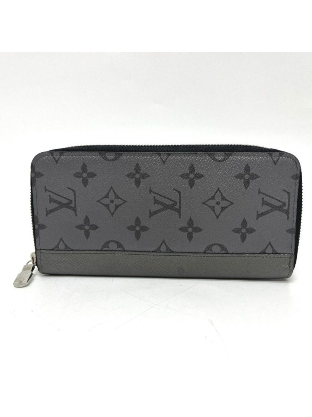 Louis Vuitton Wallet Zippy Vertical Monogram Taigarama Taiga Leather Silver